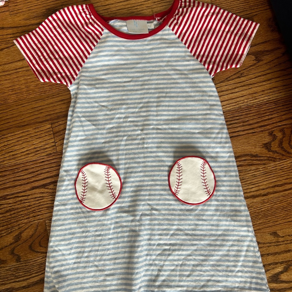 Little English Red and Gray Striped Baseball Nightgown